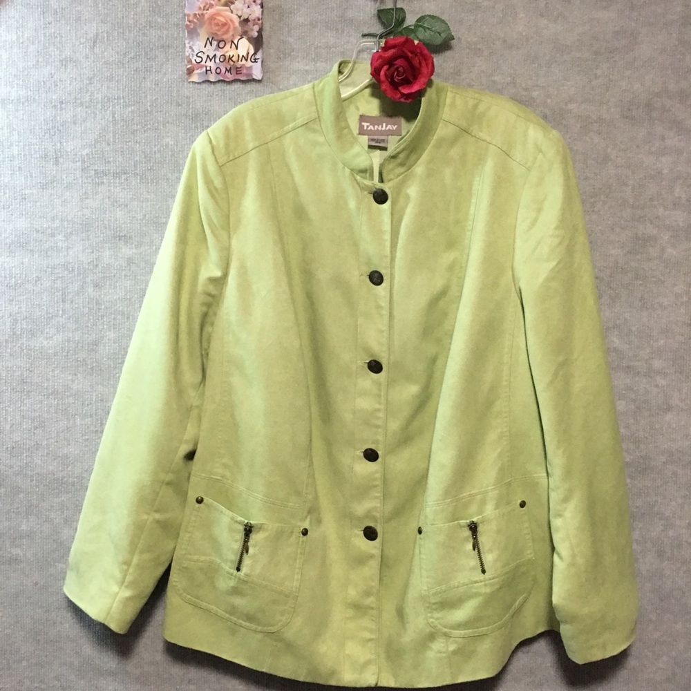 TanJay Light Green Collarless Button Jacket